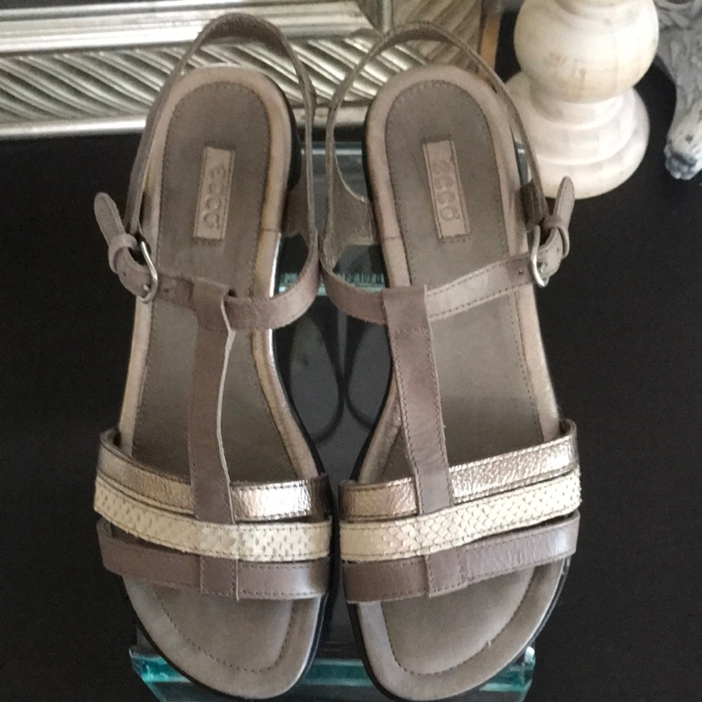 Ecco Brown and Cream Sandals with Adjustable Ankle Strap